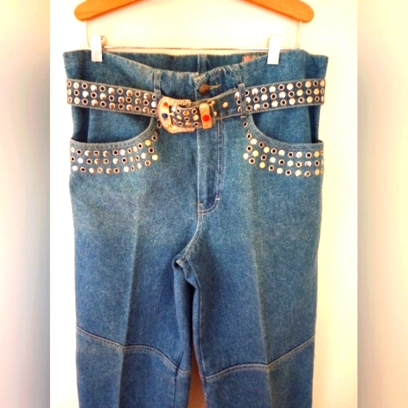 VTG Bonjour Embellished Jeans With Belt Size:Small (6/8) - Picture 2 of 11